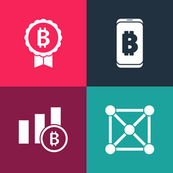 set pop art blockchain technology pie chart vector image