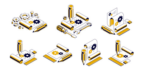 mechanical engineering project concept set engine vector image