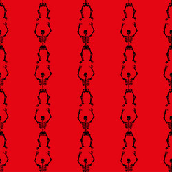 Pattern of skeletons on a red background vector