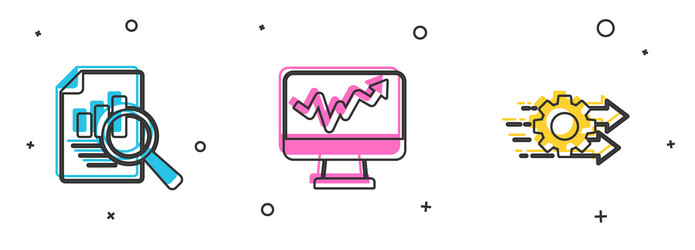 set document with graph chart monitor and time vector image