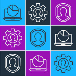 set line laptop with graph chart user protection vector image