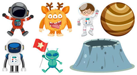 set of space cartoon characters and objects vector image
