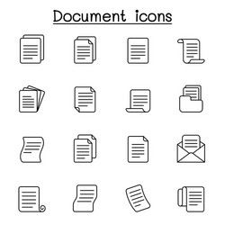 Document Icon Set - Thin Line Style vector image