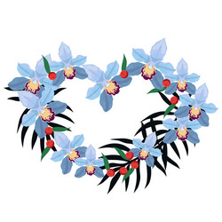 frame in form a heart orchids and palm vector image