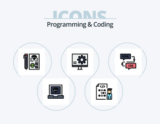 programming and coding line filled icon pack 5 vector image