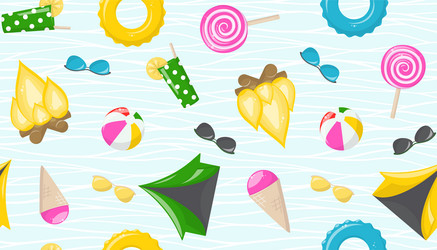 summer seamless pattern with icons and wavy lines vector image