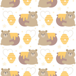 bear hugging honey jar seamless pattern background vector image