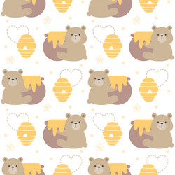 bear hugging honey jar seamless pattern background vector