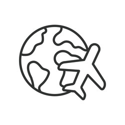 globe and plane in line design vector image