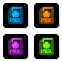 glowing neon html file document icon download vector image