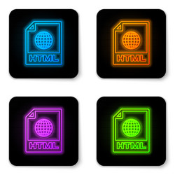 Glowing neon html file document icon download vector