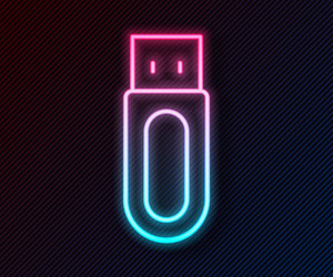 Glowing neon line usb flash drive icon isolated vector