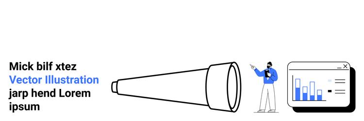 man presenting analytics data with telescope vector image
