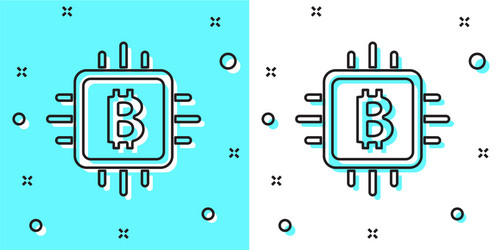 black line cpu mining farm icon isolated on green vector