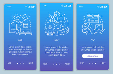 Business models onboarding mobile app page screen vector