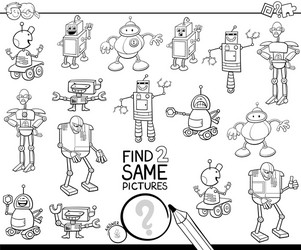 find two same robots coloring book vector image
