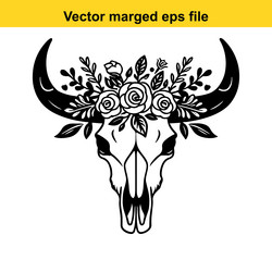 ai-generated bull skull with flowers black and Vector Image