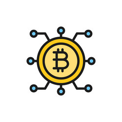 Bitcoin coin with closed contacts blockchain flat vector