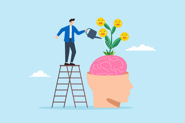 flat of man watering brain on ladder with smiling vector image