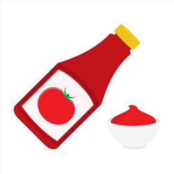 Ketchup bottle and tomato in a bowl vector