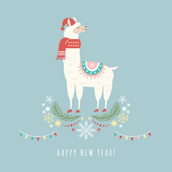 llama in red scarf and hat Vector Image