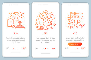 Market types onboarding mobile app page screen vector