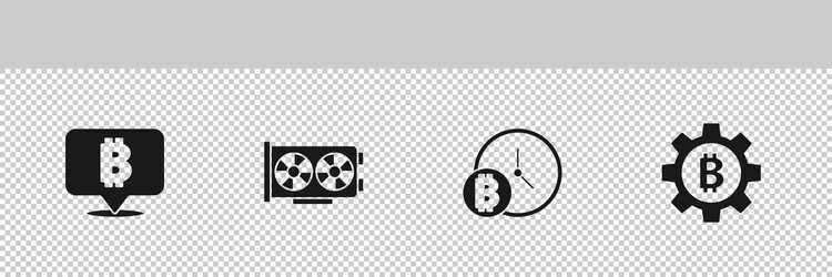 set bitcoin video graphic card with clock vector image