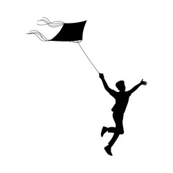 black silhouette of running and jumping boy vector