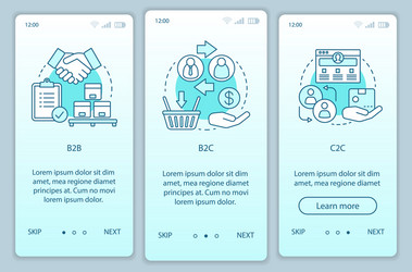 Business models onboarding mobile app page screen vector