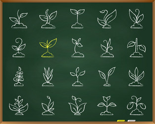 grass chalk draw line icons set vector