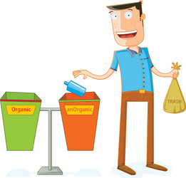 putting some trash in proper trashbins vector image