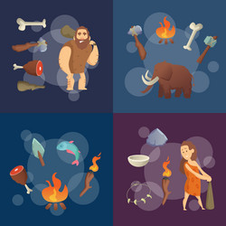 stone age elements cartoon cavemen vector