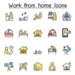 working at home icon set in color line style vector image