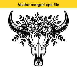 ai-generated bull skull with flowers black and Vector Image