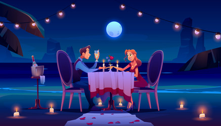 couple at night beach have romantic date dinner vector