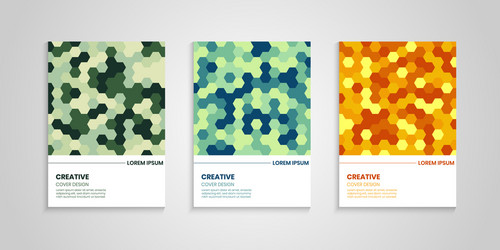 cover design template set with colorful hexagons vector image
