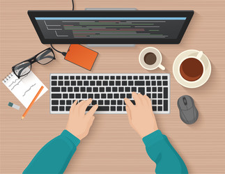 developer working at computer programmer hands vector