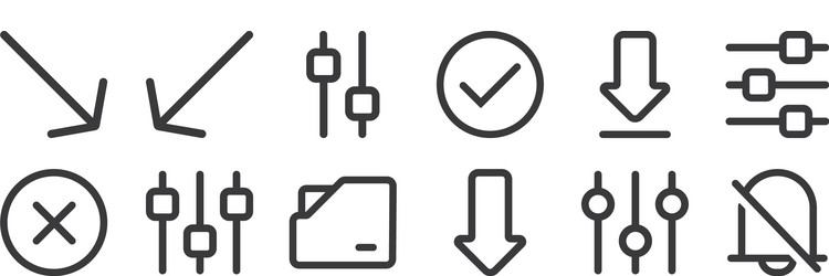 12 set linear interface icons thin outline vector image