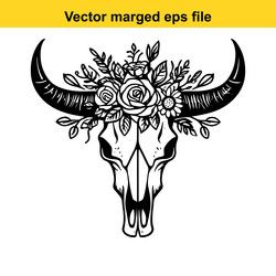 ai-generated bull skull with flowers black and Vector Image