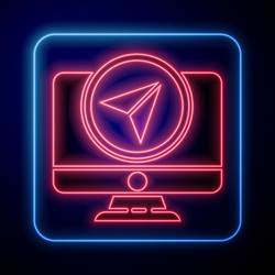 glowing neon computer monitor and folded map vector image