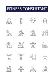 Fitness consultant line icons and signs vector