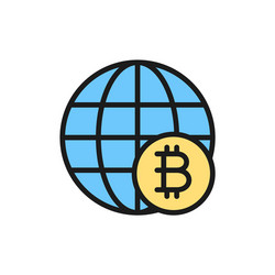 Global world with bitcoin coin blockchain crypto vector