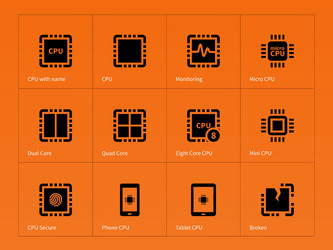 microprocessor icons on orange background vector