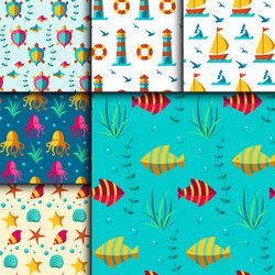 seamless patterns with nautical elements vector image