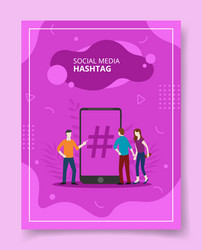 Social media hashtag people standing front vector