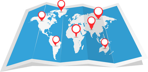 world map with shadow and pointers vector image