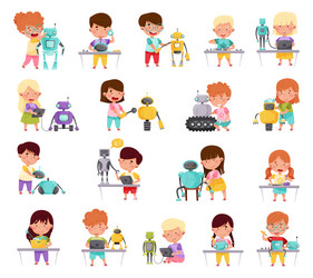 little children engineering and creating robots vector image