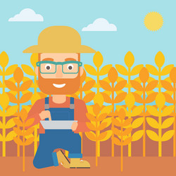 man with tablet computer on field vector image