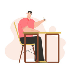 screenwriter writes film script sitting at desk vector