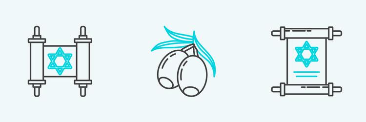 set line torah scroll and olives branch icon vector image